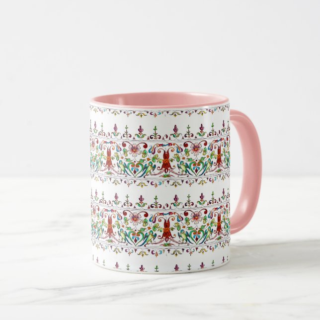 Illustration von Vintagen Blumenvögeln Tasse (VorderseiteRechts)