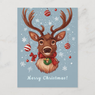 Illustration von Weihnachtsrenntieren mit Ornament Postkarte