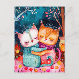 Illustration von zwei Katzen, die in einem gemütli Postkarte