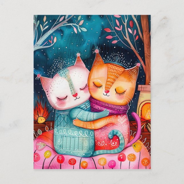 Illustration von zwei Katzen, die in einem gemütli Postkarte (Vorderseite)