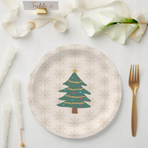 Illustration Weihnachtsbaum Schneeflockenmuster Pappteller