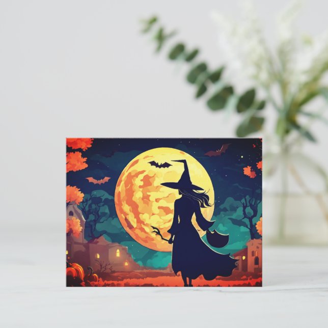 Illustration Young Witch Carte postale Halloween (Debout devant)