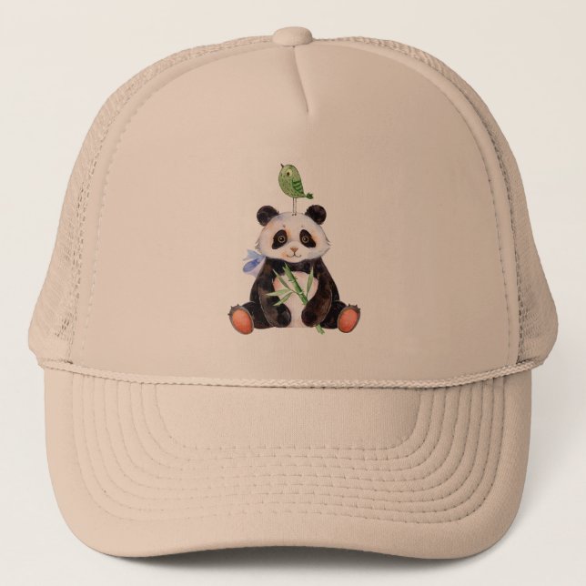 Illustration zu den Wasserfarben Panda & Bird Truckerkappe (Vorderseite)