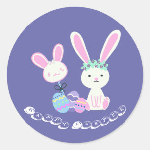 Illustration zu niedlichen Osterbünen und Eiern Runder Aufkleber