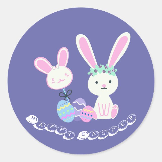 Illustration zu niedlichen Osterbünen und Eiern Runder Aufkleber (Vorderseite)