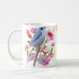 Illustration zu Vögeln und Frühlingsblumen Kaffeetasse