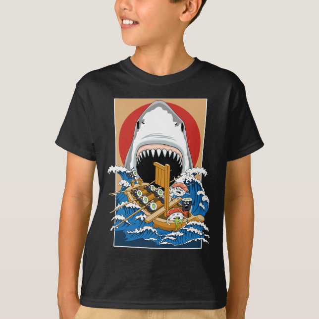Illustration zum Angriff von Sushi-Haien T-Shirt (Vorderseite)