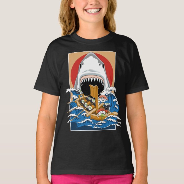 Illustration zum Angriff von Sushi-Haien T-Shirt (Vorderseite)