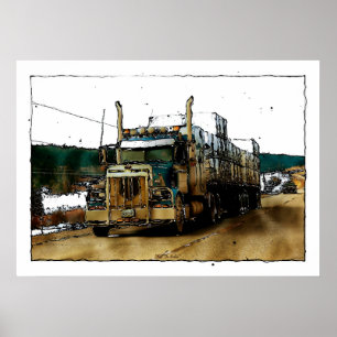 Illustration zum blauen Güterwagen Poster