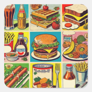 Illustration zum Comic Vintager Lebensmittel Quadratischer Aufkleber