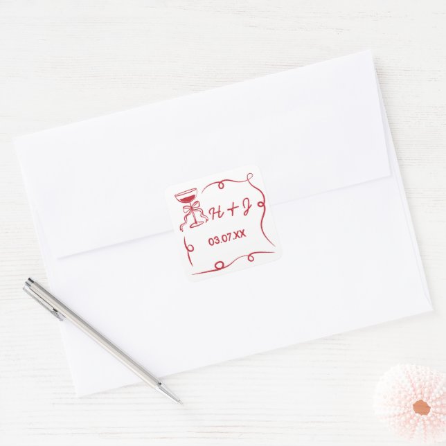 Illustration zum Hochzeitskleber mit weißlicher Ha Quadratischer Aufkleber (Umschlag)