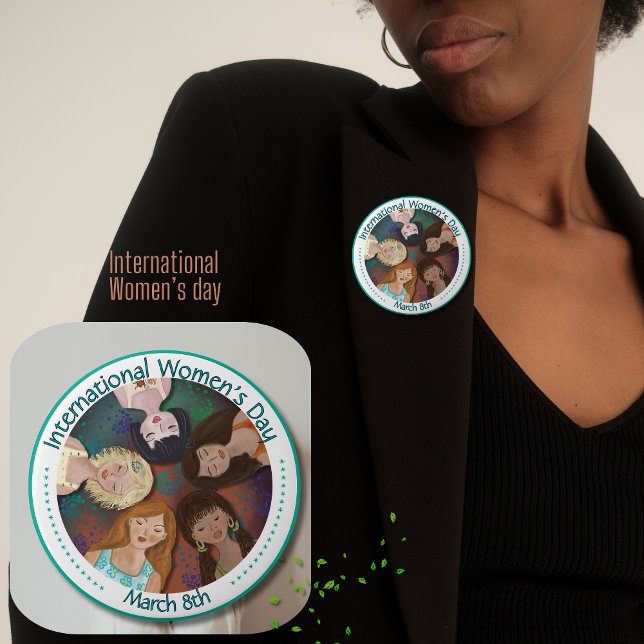 Illustration zum Internationalen Frauentag farbenf Button (International Women's Day Illustration colorful Button)
