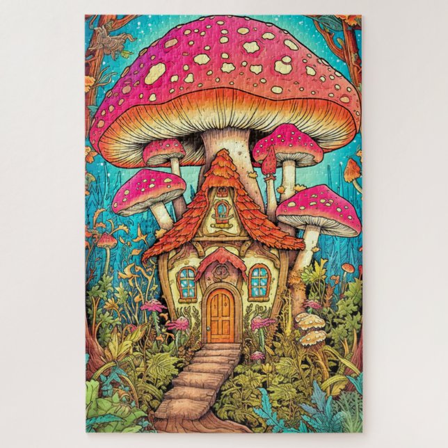 Illustration zum niedlichen Mushroom House (Vertikal)