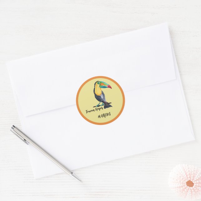 Illustration zum niedlichen Toucan Keeper Wasserfa Runder Aufkleber (Umschlag)