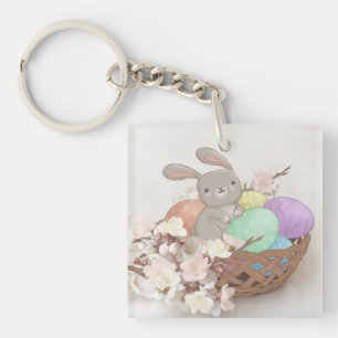 Illustration zum Osterhasen, Ostereier und Blume Schlüsselanhänger