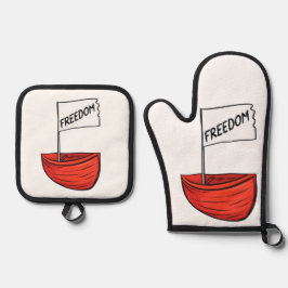 Illustration zum Schiff der nautischen Freiheit Ofenhandschuh & Topflappen-Set