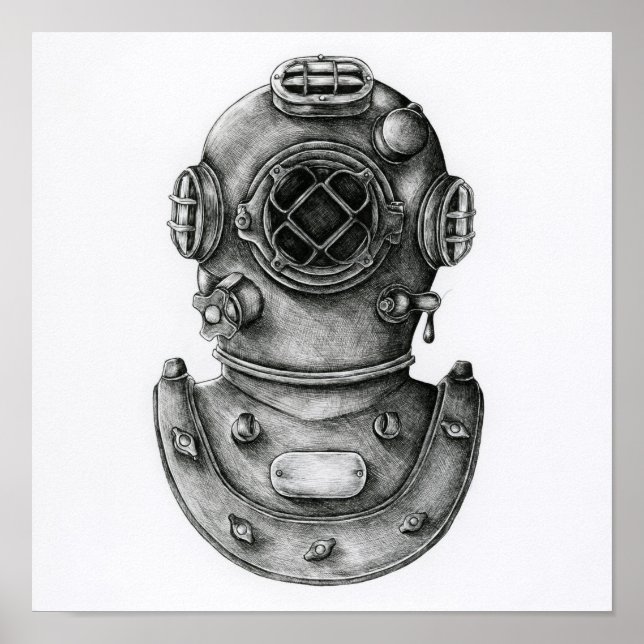 Illustration zum Vintagen Tauchhelm Poster (Vorne)
