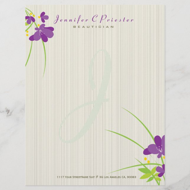 Illustration zur lila Beige und Grünen Blume Briefbogen (Vorderseite)