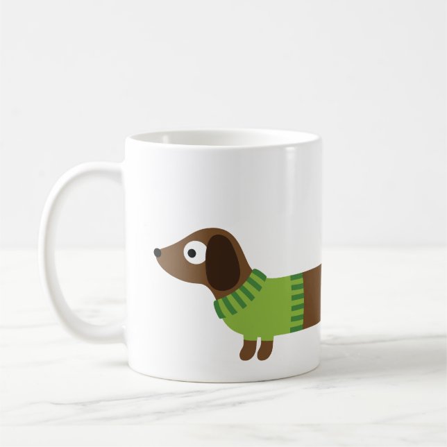 Illustration zur niedlichen langen Dackel Kaffeetasse (Links)