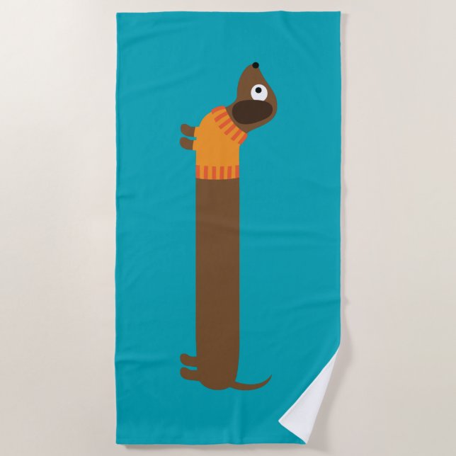 Illustration zur niedlichen langen Dackel Strandtuch (Vorderseite)