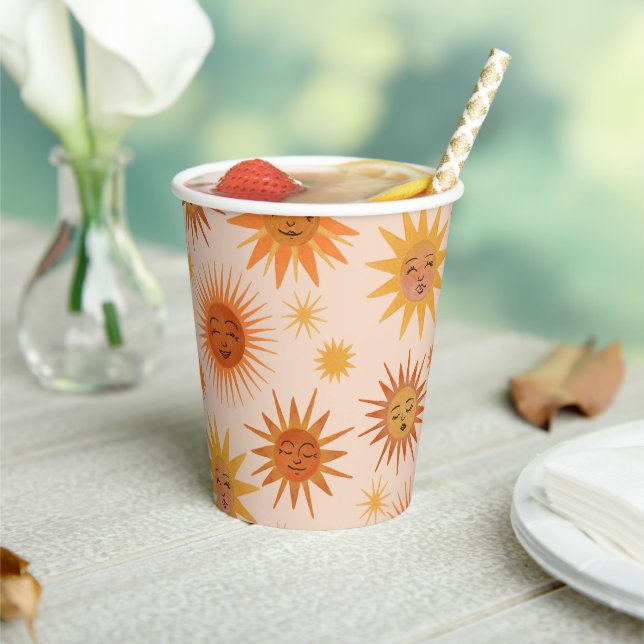 Illustration zur Sonnenfront Orange Wasserfarbe Pappbecher (In Situ)