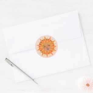 Illustration zur Sonnenfront Orange Wasserfarbe Runder Aufkleber