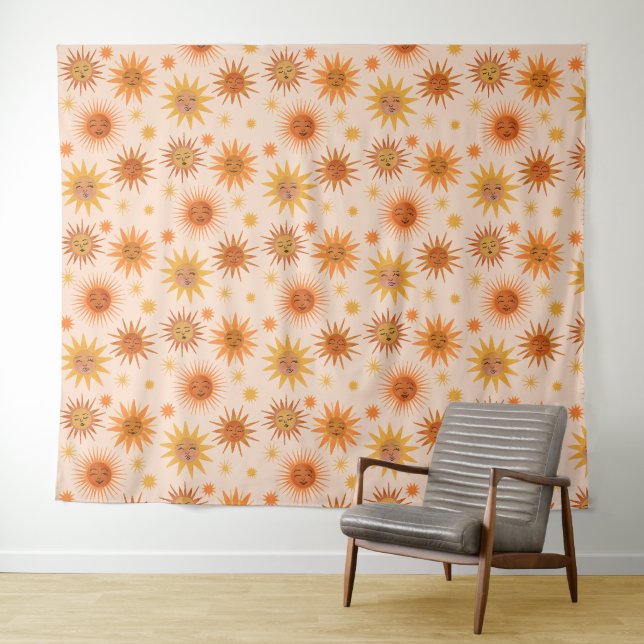 Illustration zur Sonnenfront Orange Wasserfarbe Wandteppich (Beispiel (Horizontal))