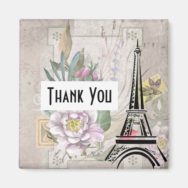 Illustration zur Vintagen Blume Collage & Eiffeltu Magnet (Vorne)