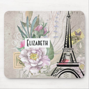 Illustration zur Vintagen Blume Collage & Eiffeltu Mousepad