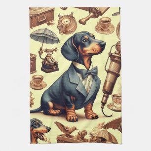 Illustration zur Vintagen Dackel Geschirrtuch