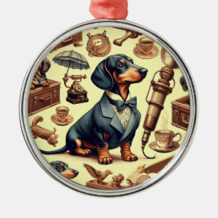 Illustration zur Vintagen Dackel Ornament Aus Metall