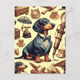 Illustration zur Vintagen Dackel Postkarte