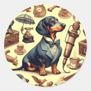 Illustration zur Vintagen Dackel Runder Aufkleber