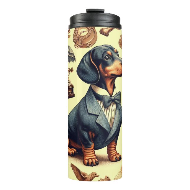 Illustration zur Vintagen Dackel Thermosbecher (Vorderseite)