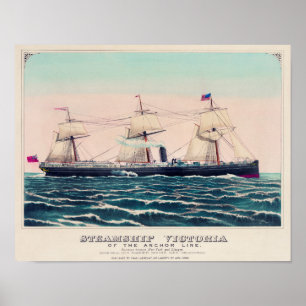 Illustration zur Vintagen Dampfschifffahrt Poster
