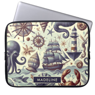 Illustration zur Vintagen nautischen Meereswelt Laptopschutzhülle