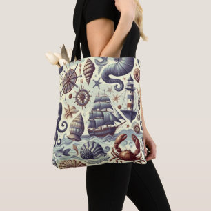 Illustration zur Vintagen nautischen Meereswelt Tasche