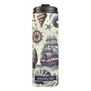 Illustration zur Vintagen nautischen Meereswelt Thermosbecher
