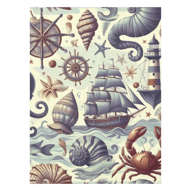 Illustration zur Vintagen nautischen Meereswelt Tischdecke (Vorderseite)