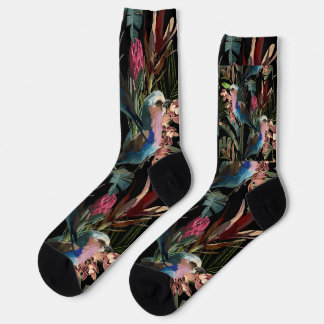 Illustrationen der Blume, tropische Pflanze, Vögel Socken