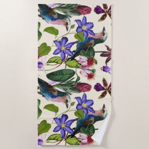 Illustrationen der violetten Blume, tropische Vöge Strandtuch