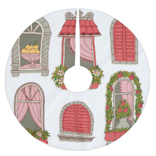 Illustrationen mit Vintagen Windows: Künstlerisch. Polyester Weihnachtsbaumdecke