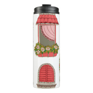 Illustrationen mit Vintagen Windows: Künstlerisch. Thermosbecher