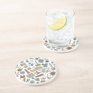 Illustrationen über den Sommerstrand an der Küste Getränkeuntersetzer