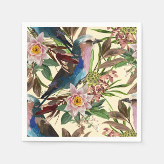 Illustrationen von Blume, Pflanze, Vögel tropisch. Serviette