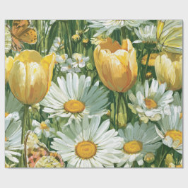 Illustrationen von Gänseblümchen, Tulpen und Schme Geschenkpapier