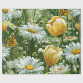 Illustrationen von Gänseblümchen, Tulpen und Schme Geschenkpapier