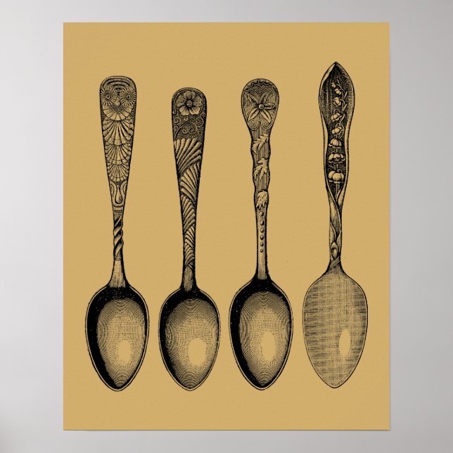 Illustrationen zum antiken Spoon Silverware Poster (Vorne)