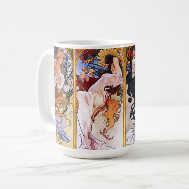 Illustrations d'Alphonso Mucha sur un café Mug (Devant gauche)