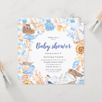 illustrations de plage nautique Invitation baby sh